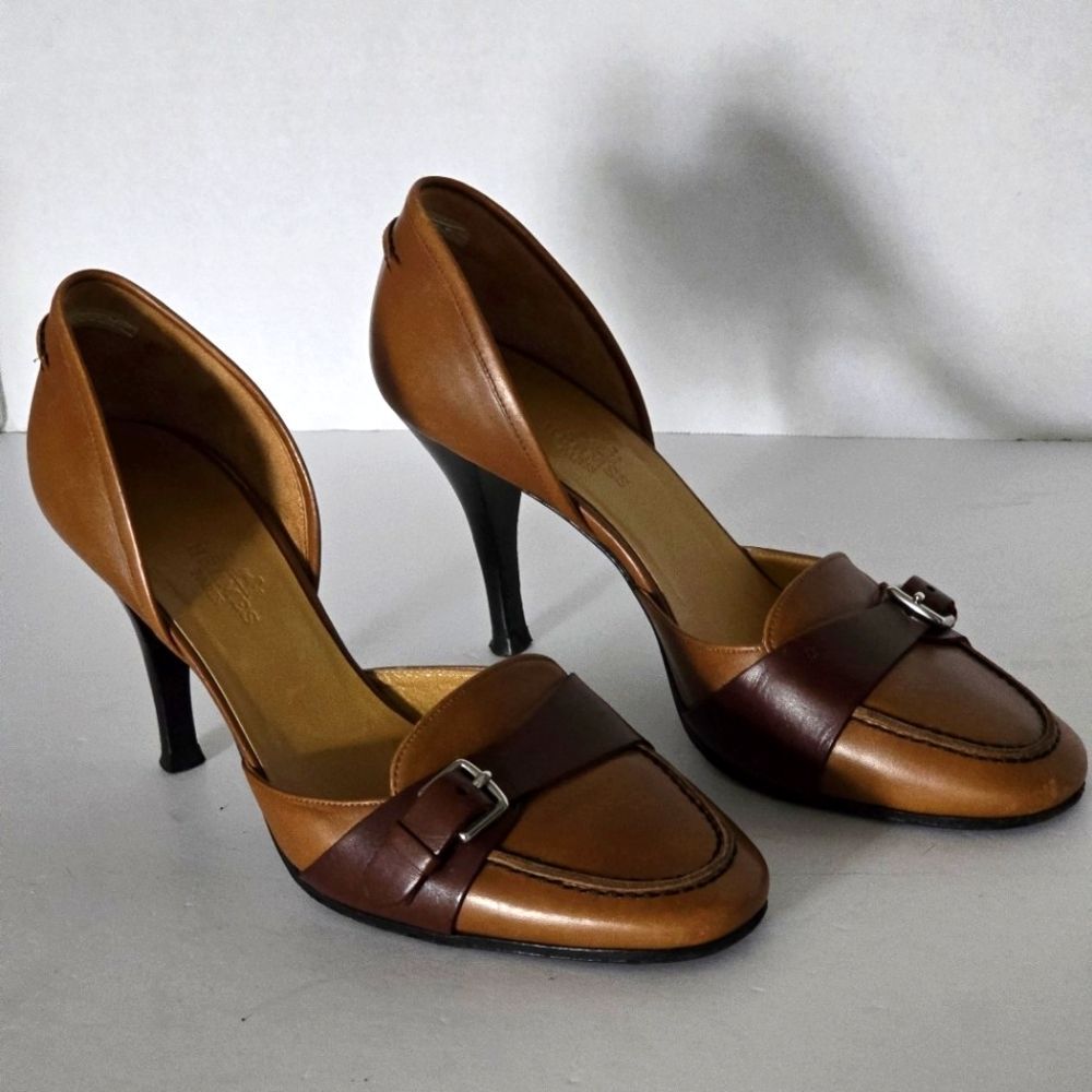 Authentic Vintage Hermès Brown Calf Leather Slip-On Pumps Size EU35.5/US 5.5